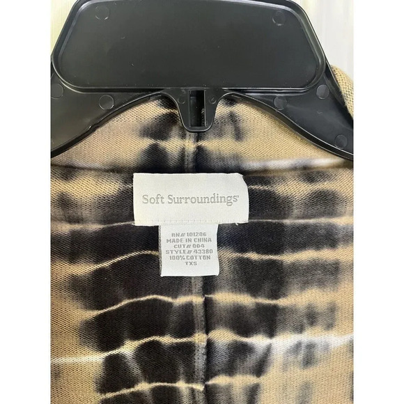 Soft Surroundings Tan Black Tie Die Fringe Drape Cardigan Jacket Size XS TALL - Picture 3 of 6